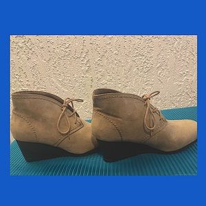 Tan wedge booties